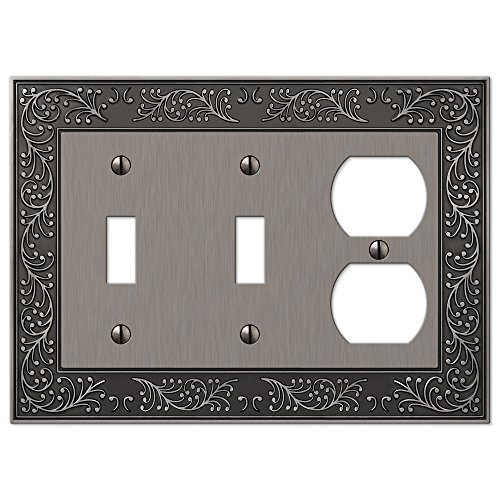 Image of Amerelle 43TTDAN English Garden Wallplate, 2 Toggle / 1 Duplex Outlet, Cast Metal, Antique Nickel, 1-Pack