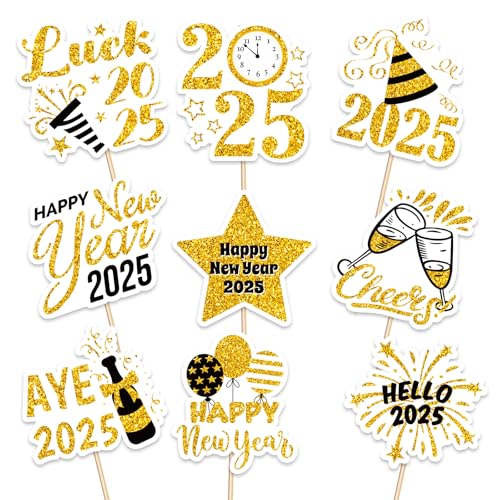 144PCS Happy New Year Cupcake Toppers Toothpicks – 2025 New Year's Eve Cake Picks Party Supplies Decorations