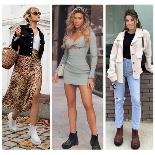 Vepose Women's 9625 Chelsea Ankle Boots, Chunky Low Heel Pull-on Booties with Elastic and Lug Sole2