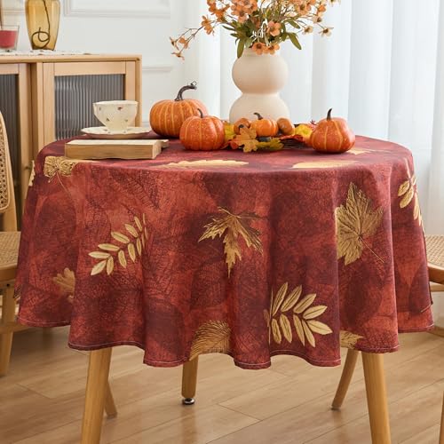 Dllxumm 60 Inch Round Fall Tablecloth Elegant Maple Leaves Table Cloth, Spillproof Easy Care Polyester Table Cover for Thanksgiving Autumn Harvest Home Table Decor