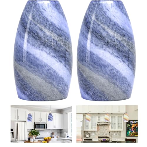 Image of GO&SO Glass Pendant Light Shade 3Pcs,7.8 inch H x 4 inch D,Ocean-Blue Gradient,Oval | 1.57 inch Fitter E26 Base,Hand-Blown Art Fixtures,Chandelier Shades for Kitchen Island,Hanging Light Shades