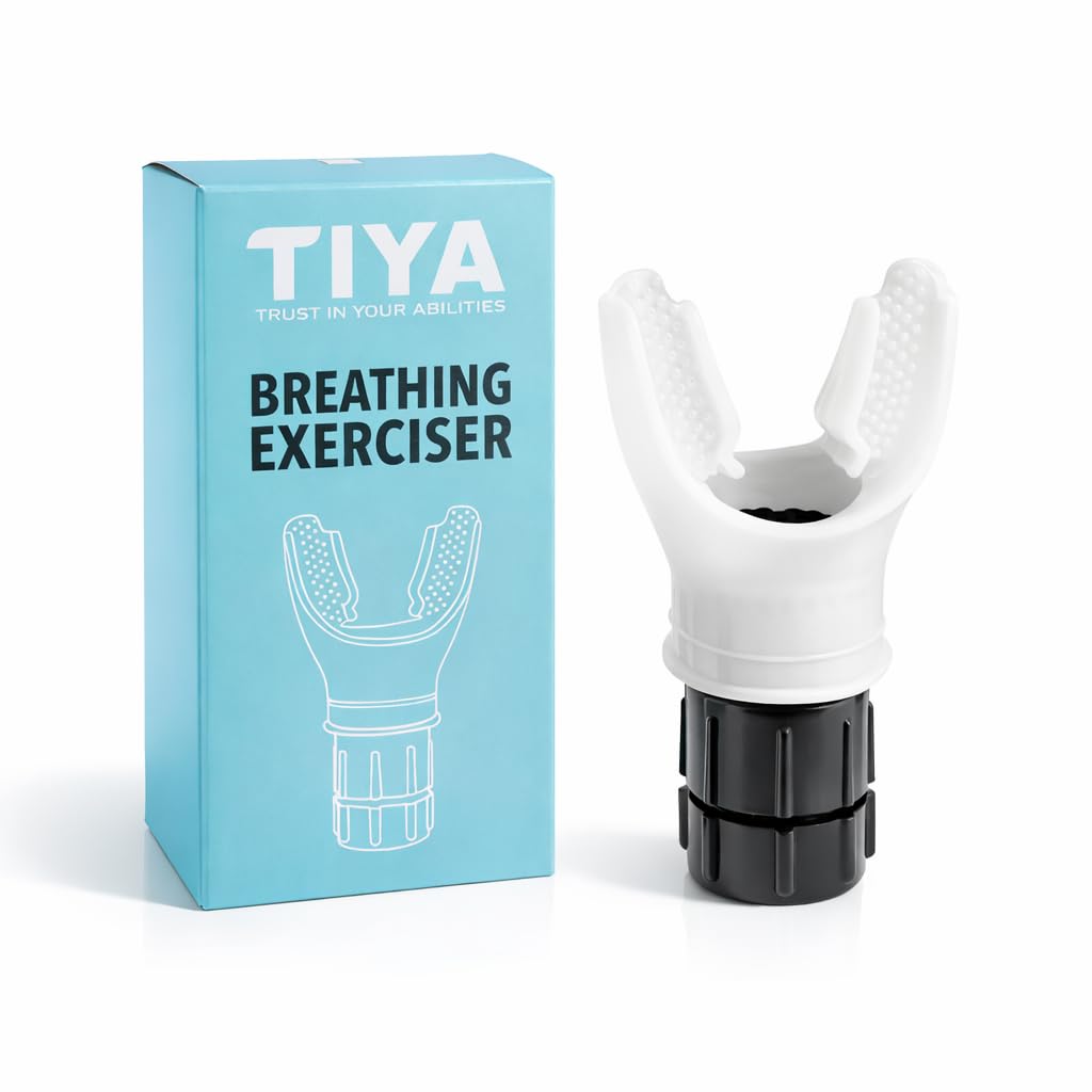 TIYA Breathing Exerciser Device – Portable Lung Trainer for Respiratory Therapy, Lung Cleanse, Detox & Mucus Clearing - Improves Lung Capacity and Stamina Booster, Handheld Mouthpiece – White