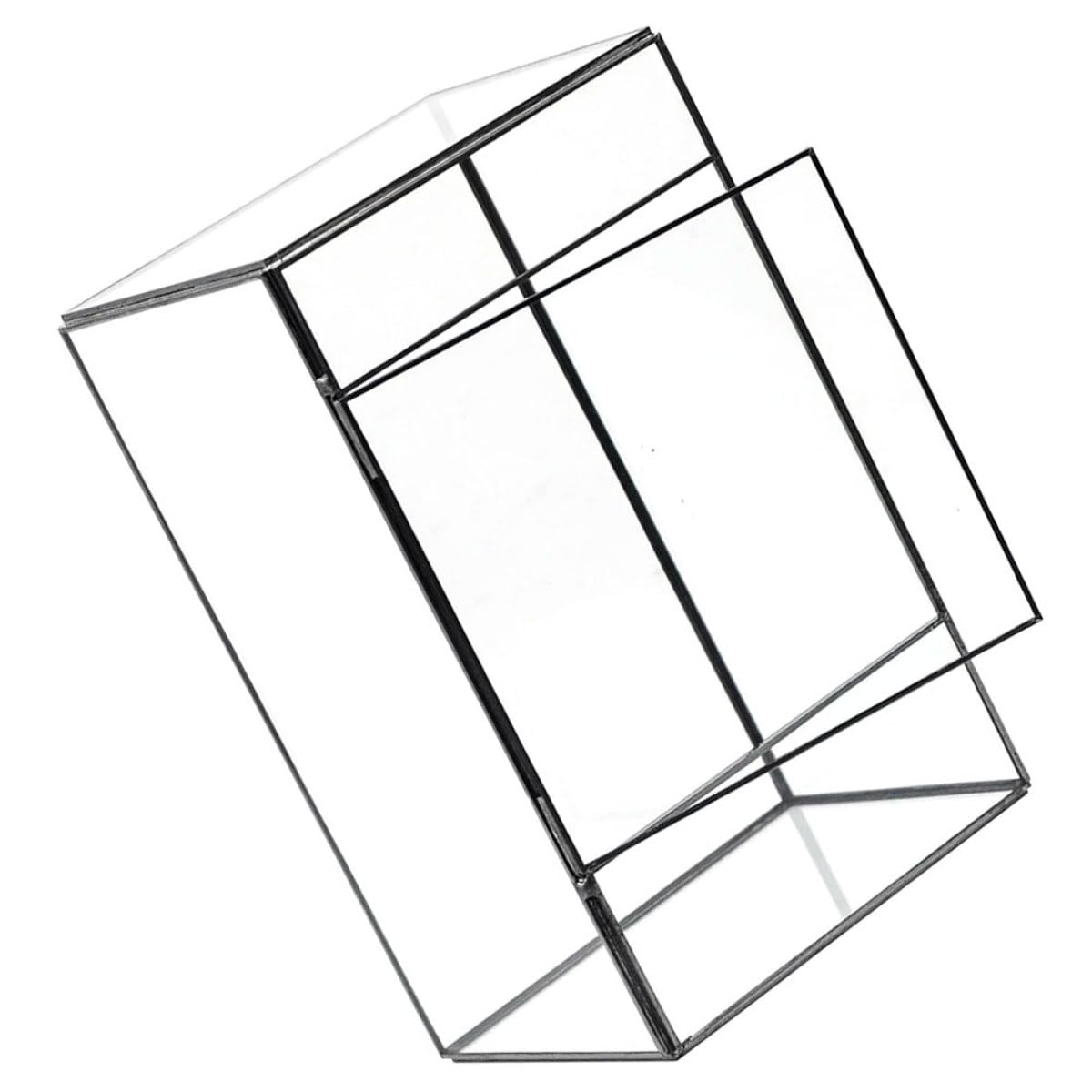Housoutil Terrario in Vetro Nero per Decorazione da Tavolo Design Geometrico, Robusto e Creativo, per Ufficio o Giardino Stile Naturale e Artistico