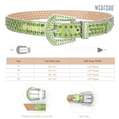 Image of WERFORU Women Men Western Rhinestone Studded Leather Belt Unisex Bling Cowgirl Cowboy Waist Belt for Jeans Pants Dress