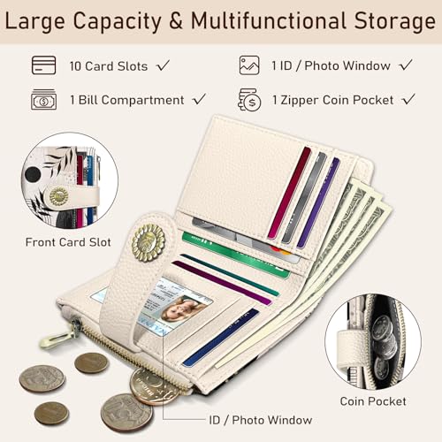Image of Kelvoris Boho Abstract Art Aesthetic Small Rfid Women Wallet Bifold Zipper Coin Pocket PU Leather Compact Cash Travel Credit Card Holder for Female Ladies Teen Girls 1 ID Window 10 Card Slots