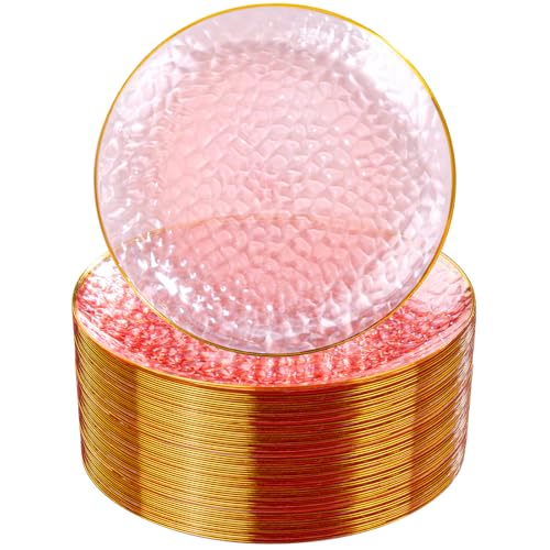Rubtlamp 100 Pcs Pink Gold Dessert Plates hammered party plates, Pink Disposable Plates With Gold Rim, 7 Inch Dessert Platos Disposable, Plastic Appetizer Plates Perfect for Mother's Day Rubtlamp 100 Pcs Pink Gold Dessert Plates hammered party plates, Pink Disposable Plates With Gold Rim, 7 Inch Dessert Platos Disposable, Plastic Appetizer Plates Perfect for Mother's Day