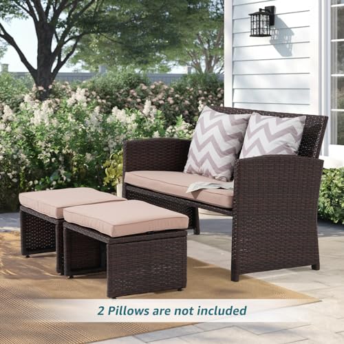 Oc Orange-Casual Outdoor Loveseat 3 Piece Patio Furniture Set Outdoor Conversation Set All-Weather Wicker Love Seat With Ottoman/Side Table thumb #1