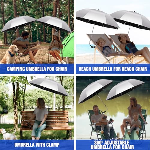 Image of 2 PACK Beach Umbrella with Clamp, 360 Adjustable Umbrellas for Chair, UPF50+ Umbrella for Beach Chair, Patio Chair, Wheelchair, Camping Chair, Golf Carts (Chair Not Included)
