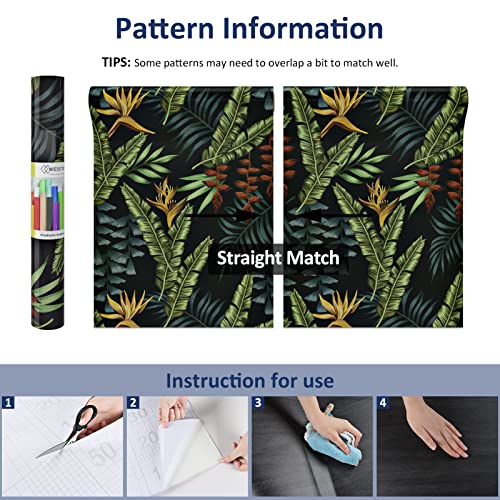 Westick Dark Tropical Wallpaper Vintage Palm Tree Wallpaper Peel And Stick Banana Leaf Contact Paper Decorative Jungle Plant Wall Paper Removable Black Palm Wallpapers For Bathroom Closet 17.75X118 In #TOP5