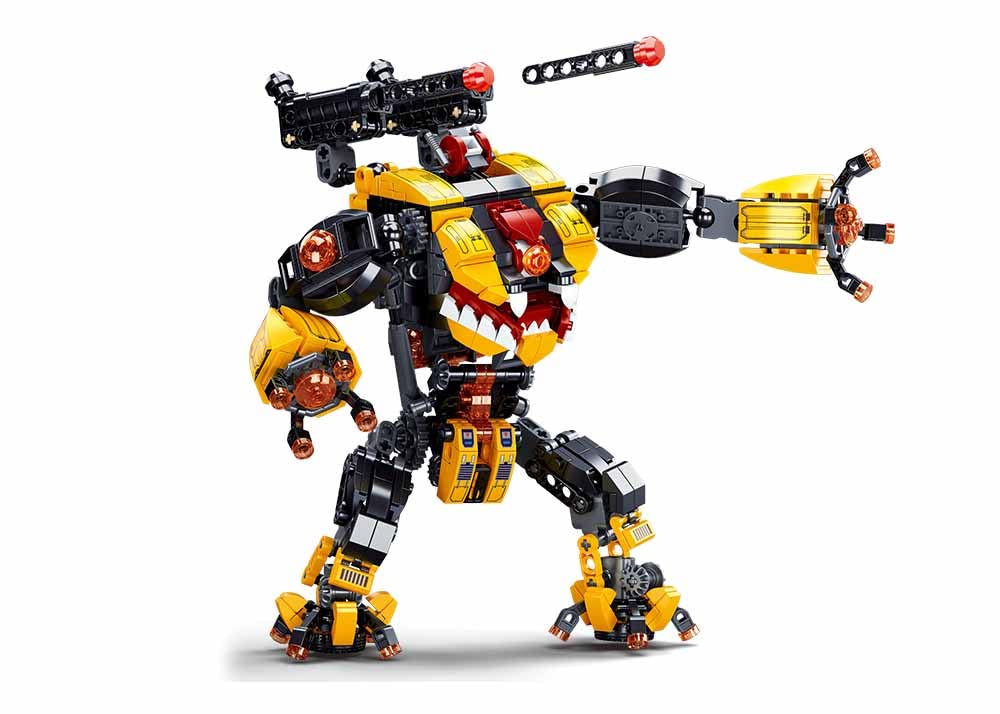 Sluban Building Block Robot Construction Set, Combat Mech with Minifigures, Yellow and Black, Battle Action Toy, M38-B0997