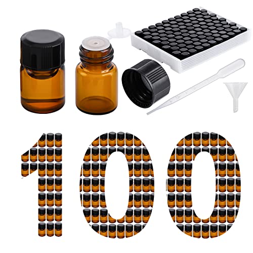 Vial de vidrio 2ml 100 paquetes, vial de vidrio marrón, con tapa y tapón de goma, vial de laboratorio de fondo plano de 15 mm, perfume cosmético de laboratorio four e 's Science Cover