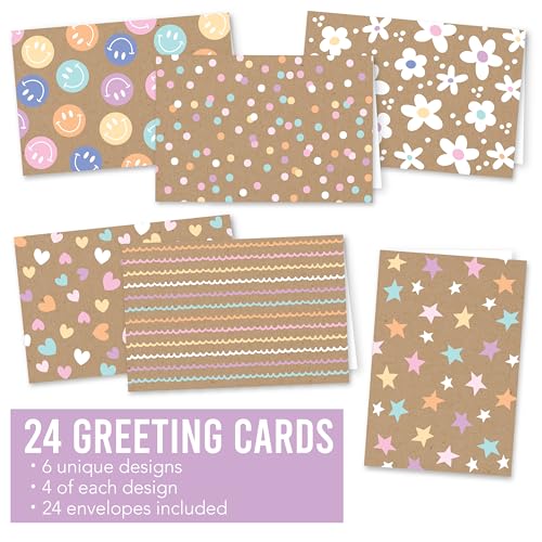 Image of 24 Blank Cards and Envelopes Blank Note Cards Stationery Designed in USA | Kraft Doodle 6 x 4 Greeting Card with Envelopes, Notecards and Envelope Set, Cute Card for All Occasion, Stationary Pack