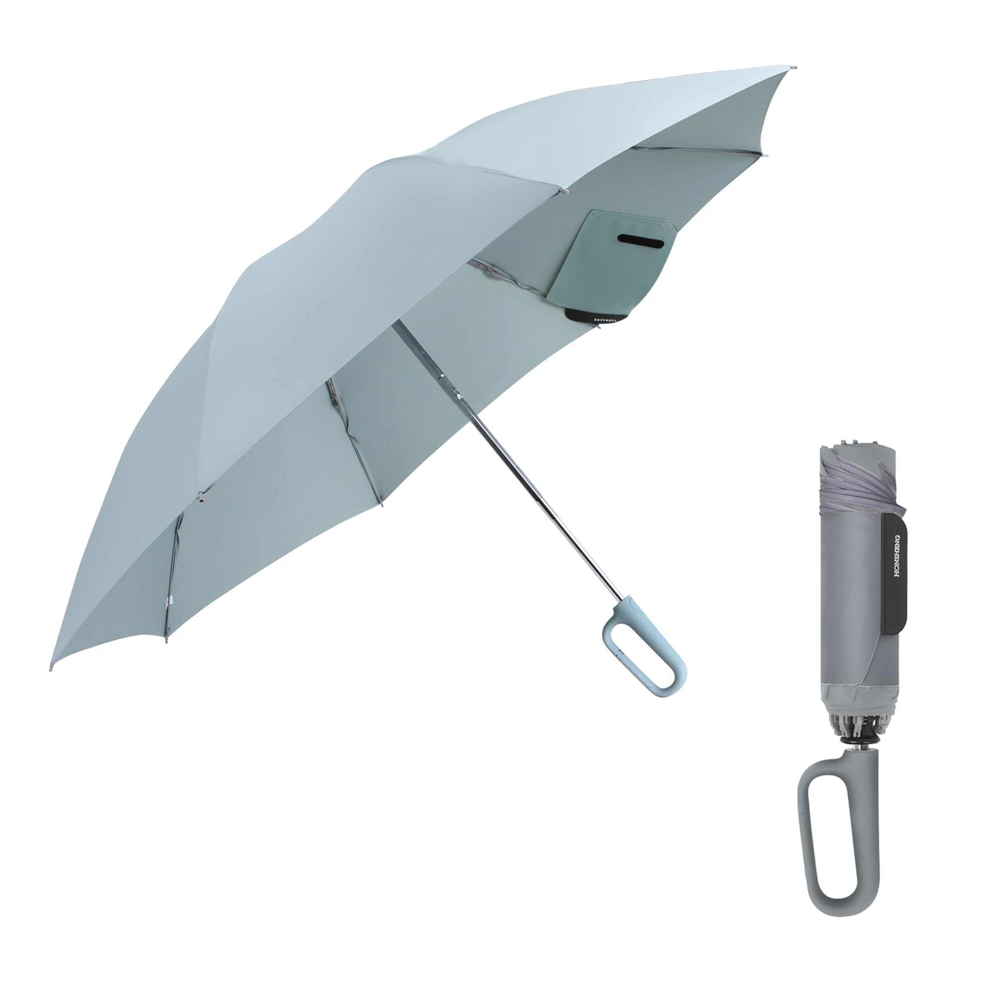 Honsheng Petit parapluie de poche résistant aux tempêtes, ouverture et fermeture automatique, parapluie réfléchissant, pliage rapide avec bande de qualité supérieure, pliable inversé compact pour