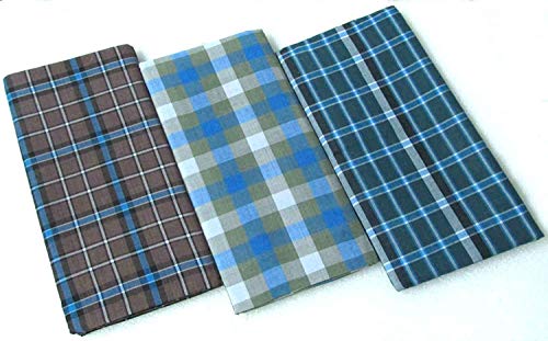 100% Cotton Men's Unstitched Check lungi Combo, Kerala Lungi (Mude) - Pack of Three - Medium Check Kaily munde - Colour are Assorted Multicolor