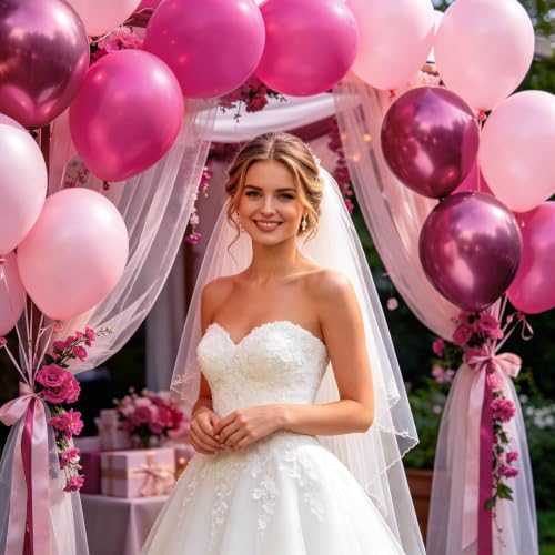 Image of Metallic Pink Balloons, 68Pcs 12Inch Hot Pink Chrome Pink Latex Balloon Light Pink Balloon and Dark Magenta Pink Balloons for Birthday,Baby Shower,Princess Theme Party Decorations