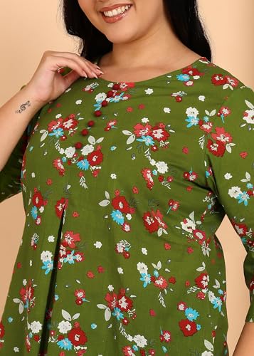 Image of Yash Gallery Women's Cotton Regular Fit Short Floral Printed Kurta