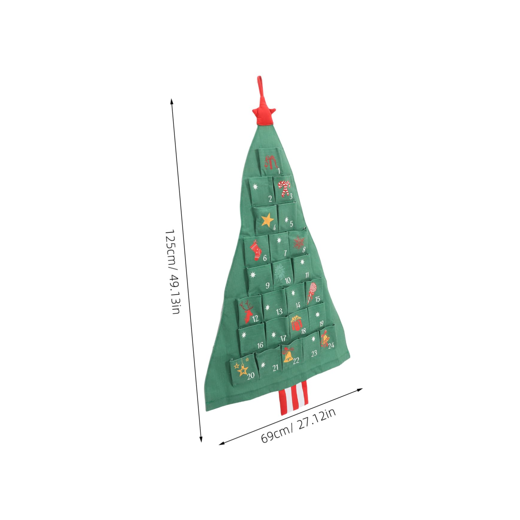 Weihnachtlicher Adventskalender zum Hängen Grün Wiederverwendbar DIY Kalender mit Aufbewahrungstasche Weihnachtsbaum-design für Xmas Partydeko und Schokoladenzählung