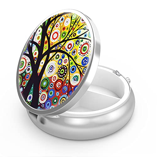 Image of Pill Box 3 Compartment Medicine Pill Case,Portable Pill Box for Pocket or Purse Pill Box Decorative Metal Medicine Vitamin Organizer Unique Gift(Black Tree of Life)
