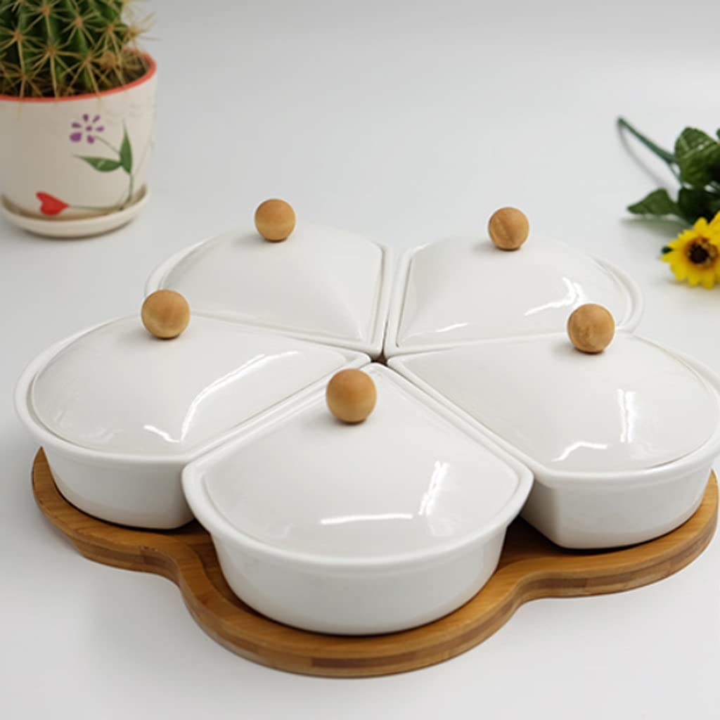 Snack-Serviertablett, mit Holz überzogenes Keramik-Trockenobst-Tablett, Separates Snack-Tablett, kreatives Wohnzimmer, Zuhause, Nuss-Tablett, Nachmittagstee-Snack-Tablett