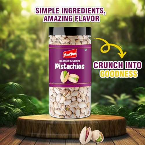 Image of YUM YUM Pistachios Roasted & Salted, Pista, 500g Jar, Rich In Protein, Phosphorus, & Dietary Fibre, Premium Nuts & Dry Fruits, Crunchy & Delicious Healthy Snack