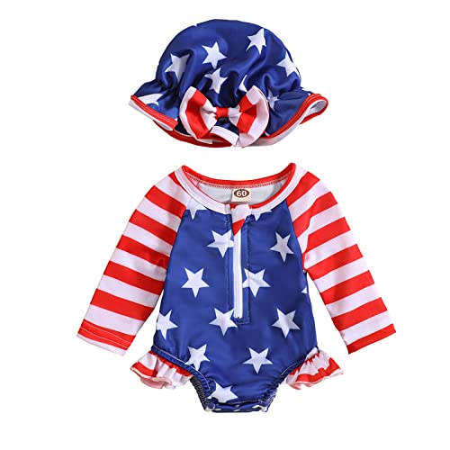 Image of Aimaopao Baby Girls Swimsuit Long Sleeve Zipper Bathing Suit One Piece Swimwear with Hat