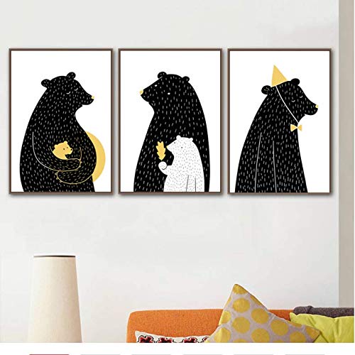 Affiche ours noir dessin animé 50x70cm sans cadre toile moderne pour salon