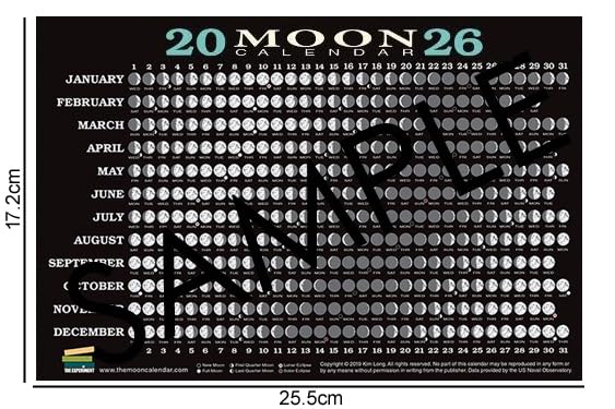 Moon Phase Calendar Card/Chart for 2026 : Amazon.co.uk: Stationery