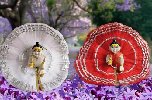 Image of Partish Laddu Gopal Frill Poshak Size 4 l Ladoo Gopal Dress l Bal Gopal l Kanha Ji Thakur Ji Net Dress (Pack of 2, Red & White)