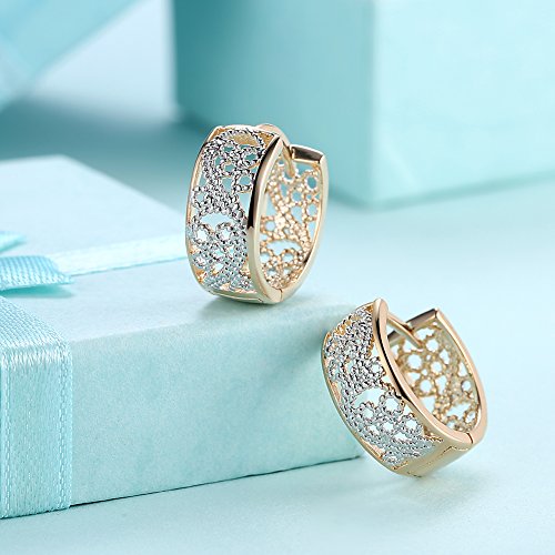 Dainty 14K Gold Silver Plated Two Tone Wide Filigree Hoop Earrings for Womens Sensitive Ears Fashion Boho Flower Chunky Huggie Hoops Hypoallergenic Vintage Trendy Jewelry Gifts4