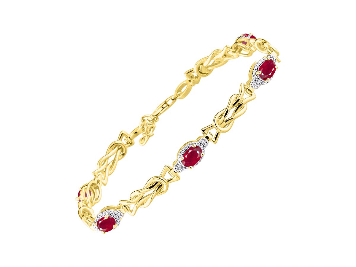 RYLOS Bracelets for Women Yellow Gold Plated Silver Love Knot Tennis Bracelet Gemstone &amp; Diamonds Adjustable to Fit 7"-8" Wrist, 5 Gorgeous 6X4MM Jewelry for Women Friendship Bracelets