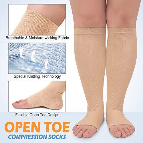 3 Pack Copper Compression Socks for Women & Men, 20-30mmHg Open Toe Knee High Stockings for Circulation Support3