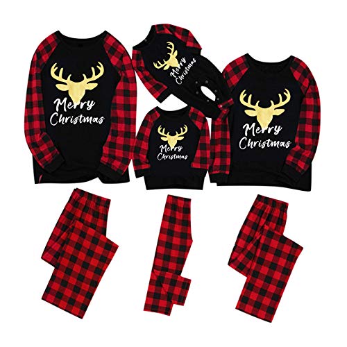 Matching Family Pajamas Sets,Fudule Long Sleeve Merry Christmas Plaid Pjs Holiday Sleepwear Xmas Family Clothes Outfits D-Black