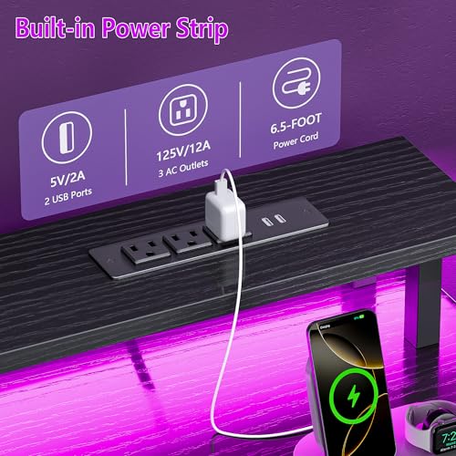 Image of Furologee 52 inch Gaming Desk with 4 Drawers & LED Lights, Power Outlet, Black