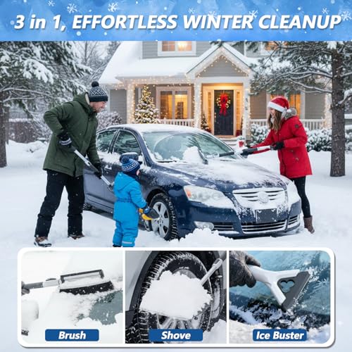 Snow Brush and Ice Scraper for Car, Extendable 39\"-48\" Telescopic Snow Broom with Detachable Ice Scraper Shovel, 180° Rotatable Head for Car Windshield, SUV, Truck Winter Snow Removal Kit - Thumbnail 6