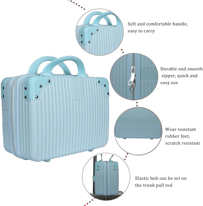 Image of Makeup Case Suitcase, Mini, Mini Hard Shell Travel Luggage, Women Portable Water Proof Carrying Suitcase, Organizer Bag, Small Hard Shell Cosmetic Lugge Bag, Water Proof (B-Sky Blue)