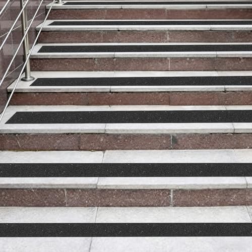 Image of Black Anti-Slip Stair Treads Tape,4 inch x35FT Heavy Duty PVC Non-Skid Grip Tape for Wooden Steps, Indoor /Outdoor Stairs, Pool Decks - Peel & Stick Waterproof Safety Traction