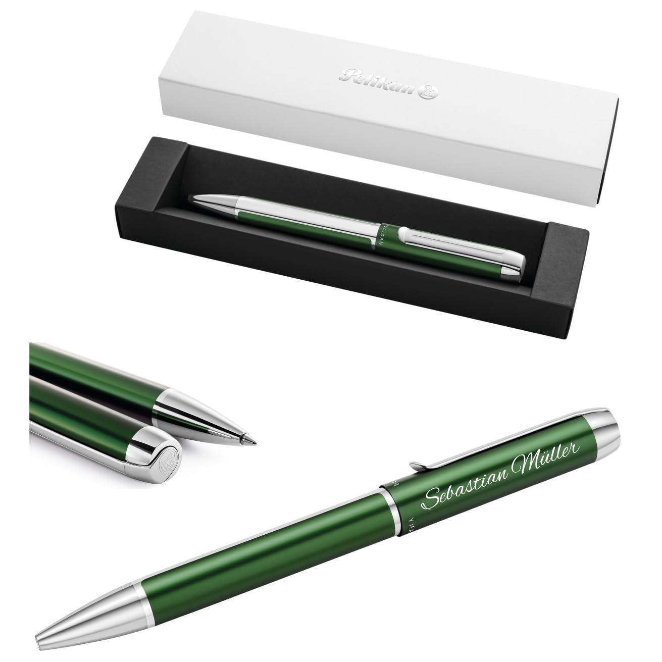 Pelikan Kugelschreiber Pura® K40 mit Gravur Geschenk - einzigartige Stifte mit Namen - Kugelschreiber personalisiert (Waldgrün)