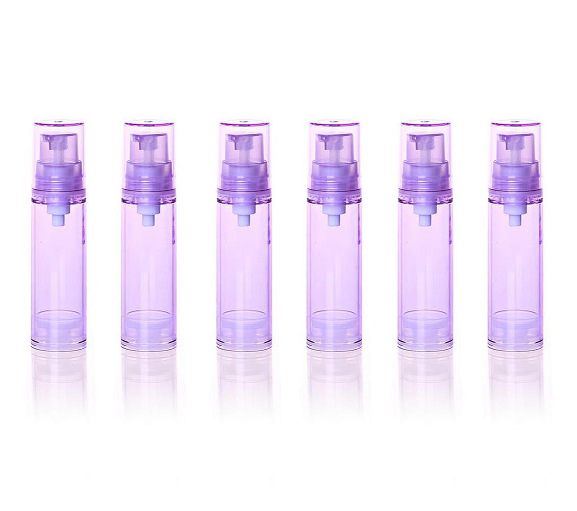 vipolish 6 PCS 5ML 0.17OZ Purple Plastic Airless Vacuum Pump Bottles Refillable Empty Press Container with Clear Cap Mini Portable Lotion Cream Jar Emulsion Vials Cosmetic Sample Dispense for Travel