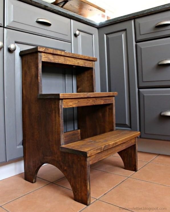 Wooden 3-Step Kitchen Stool, Rustic Brown, Farmhouse Style Step Ladder for Counter and Cabinet Access-image-6