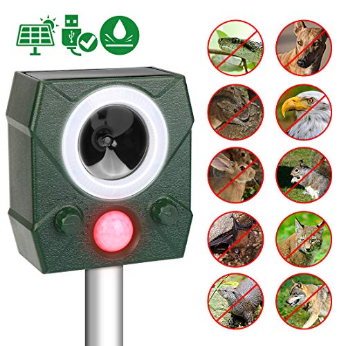 Preisvergleich Produktbild Ultraschallabwehr Katzenschreck Tierabwehr,Katzenschreck Ultraschall Solar, Abwehr Vogelabwehr mit Batteriebetrieben und Blitz 5 Modus, Wasserdicht Marderabwehr für Haus, Carport, Garten, Lagerhaus