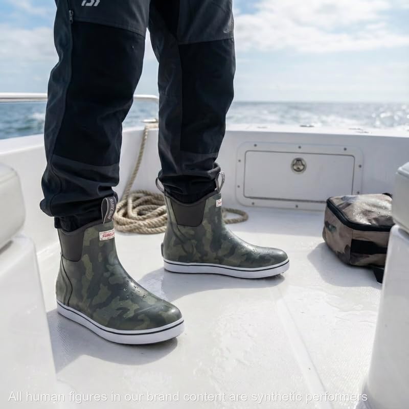 Image of SUREWAY Men's Ankle Fishing Deck Boots for Men-Waterproof,Professional Non-Slip Soles for Wet Slippery Surface,Neoprene Rubber Rain Boot /Shoes for Hunting Boating Gardening