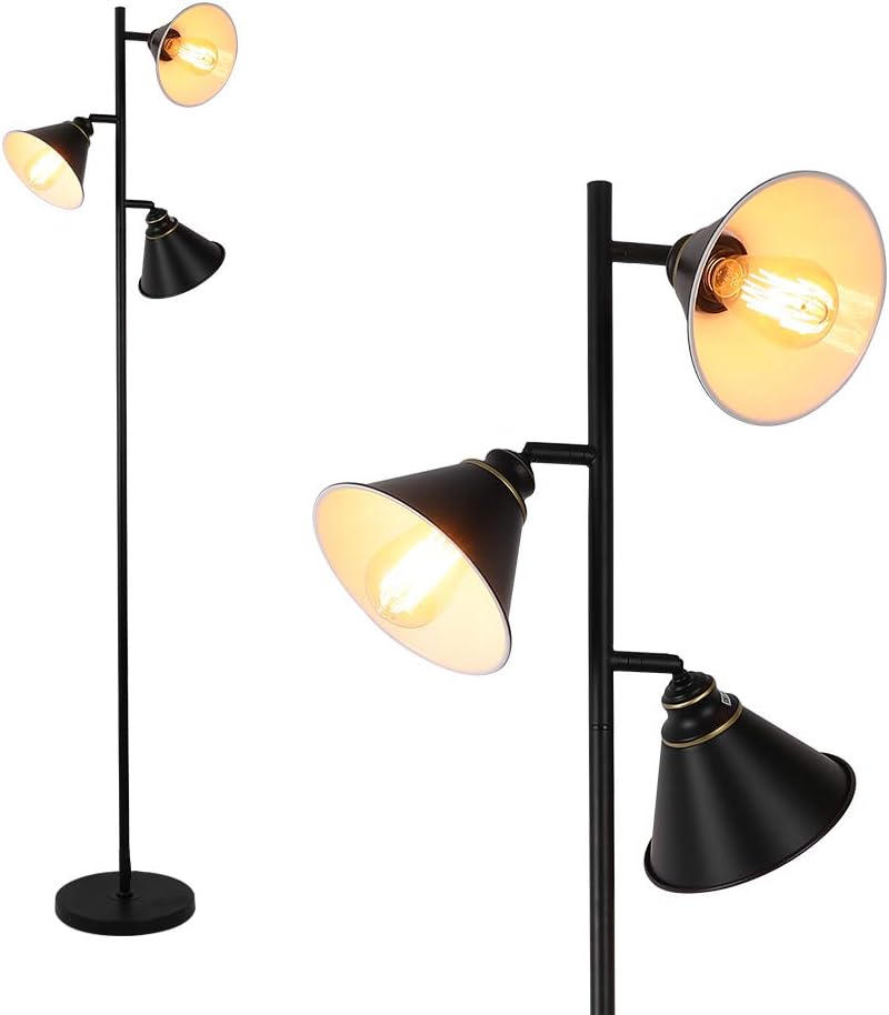 Stepeak 3-Light Metal Standing Light, 180° Adjustable Tree Floor Lighting Classic Black Corner Reading Lamp or Living Room Bedroom -64 Inches