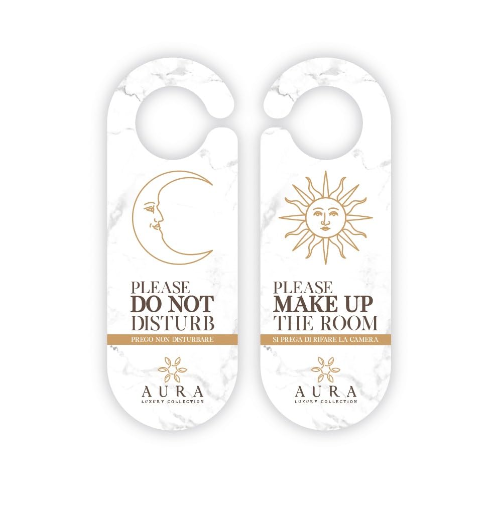 Aura Luxury Collection ® Gancio appendiporta in cartoncino "Please, do not disturb/please make up the room" per pulizia stanze di hotel e b&b (50)