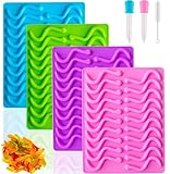 HKUCFTT Large Gummy Worm Molds 5 ml - Food-Grade Non-Stick Silicone Candy Molds Fruit Snacks Molds BPA Free with 2 Droppers & 1 Cleaning Brush, Set of 4