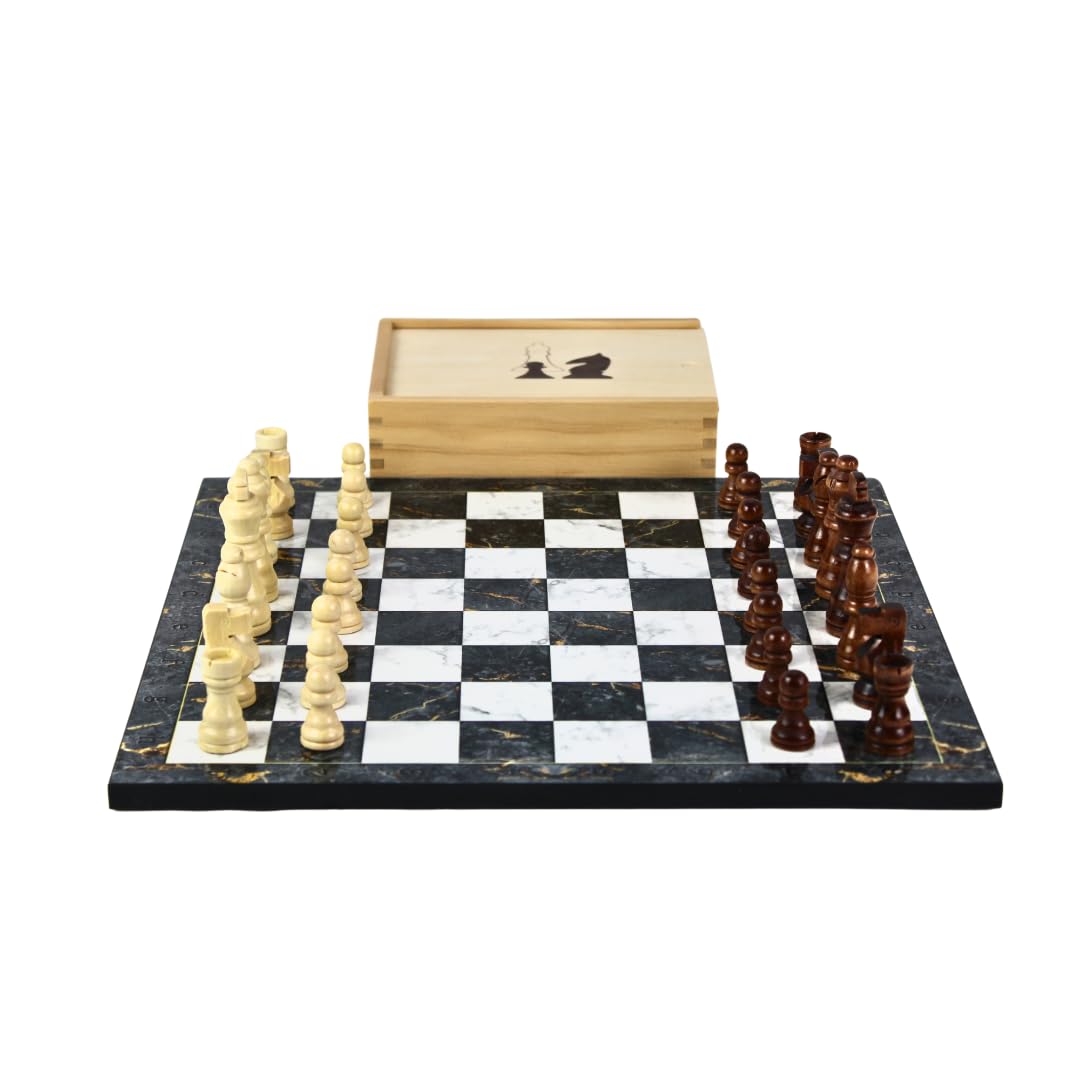 Jeu d'échecs en marbre gris d'exception avec coffret cadeau