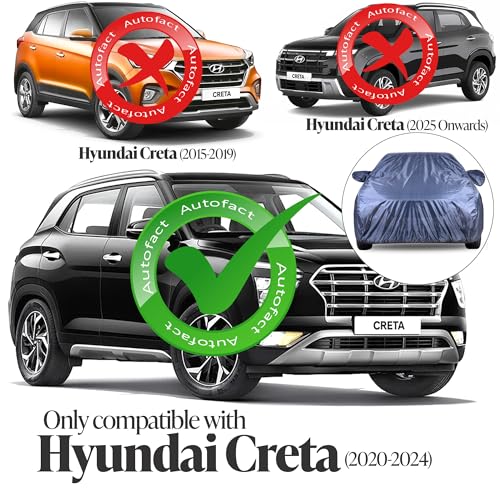 Image of Autofact Premium Car Cover for Creta 2020-2024 | All Weather Water-Resistant Full Body Car Cover | Light-Weight Triple-Stitched Outdoor Shield with UV Protection, Dustproof & Heat-Resistant