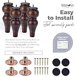 Btowin 8 Inch / 20cm Solid Wood Furniture Legs,4Pcs Couch Legs Wooden Bun Feet Sofa Feet with Threaded M8 Hanger Bolts &Mounting Plate &Screws for Sofa Cabinet Ottoman Armchair,Glaze - Image 4