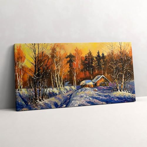 Décoration murale peinte image sur toile 140x70cm paysage hiver Wallfluent