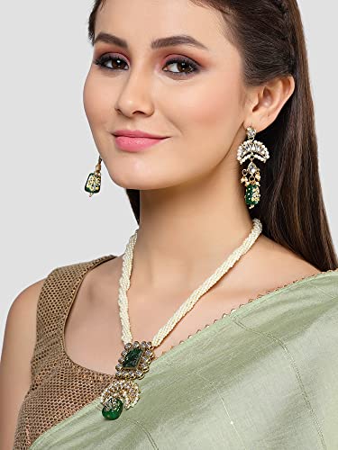 Image of Karatcart Red & Green Beaded Long Kundan Rani Haar Necklace Set for Women