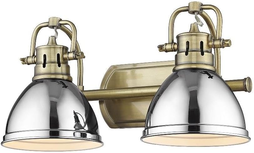 2 Light Vintage Industrial Bathroom Vanity in Aged Brass and Rubbed Bronze Shade-Aged Brass Finish-Chrome Shade Color 170-Bel-4554753